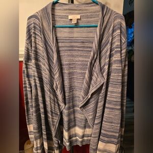 LOFT Heathered Blue and Gray Drape Front Cardigan XL